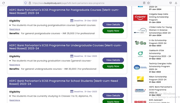 HDFC Bank Parivartan's Educational Crisis Scholarship Support (ECSS) 